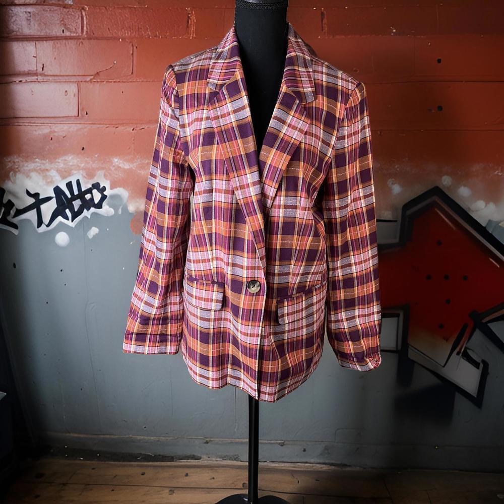 Anthropologie Plaid Blazer in Purple, Orange, Pink